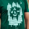 Foxes in the forest Mens T-shirt. Green T-shirt with light green print of foxes camping in the forest