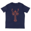 Lobster Mens T-shirt. Illustration of an orange lobster on a navy T-shirt