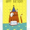 cat birthday card featuring a ginger cat in front of a birthday cake