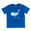 Blue organic cotton T-shirt featuring an illustration of a whale with the words 'You're whaley cool' underneath