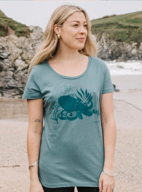 women modelling octopus T-shirt