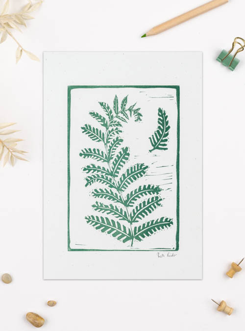 Fern lino print featuring a big and little fern