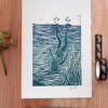 wild swimming lino print