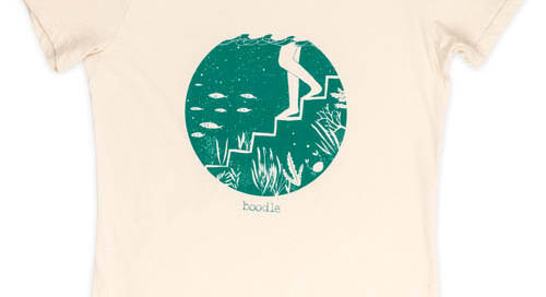 womens t-shirt featuring someone stepping into a marine lake