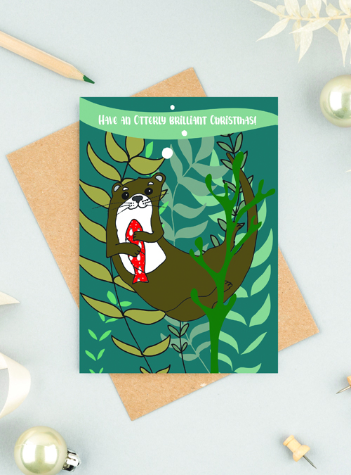 picture of a cute otter card with the text 'Have an otterly brilliant Christmas'