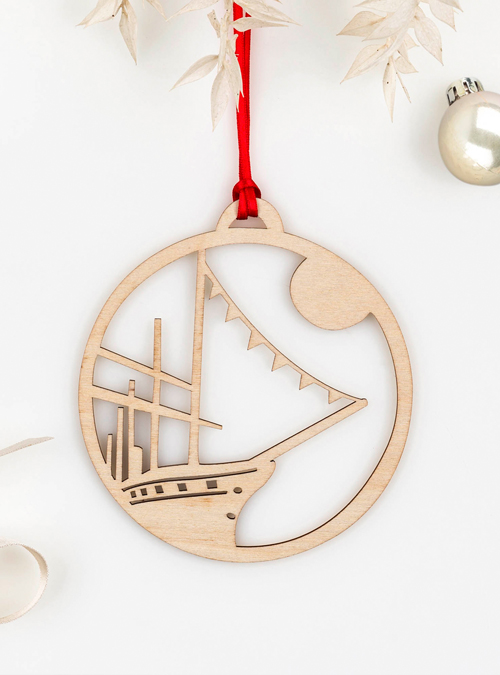 Photo of wooden SS Great britain decoration with props around