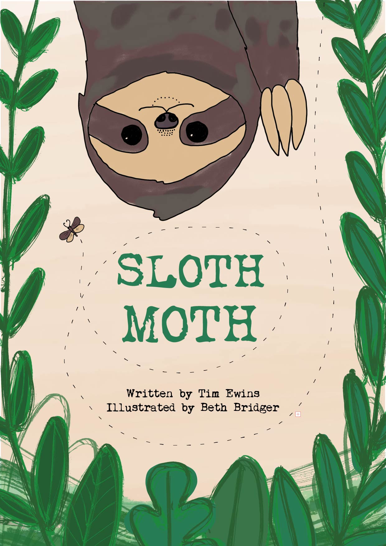 picture of a front cover of kids book 'Sloth Moth' featuring an illustration of a sloth and moth