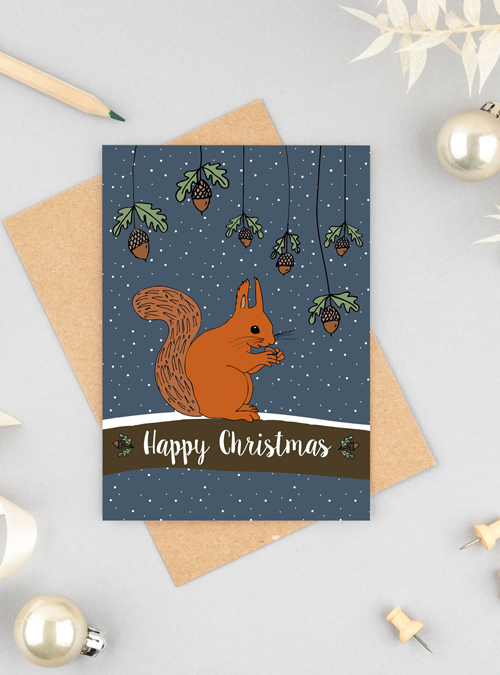 photo of a red squirrel christmas card